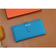 Hermes Bearn Long Wallet in Epsom leather bleu frida(Full Handmade)