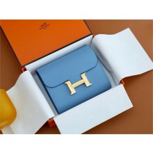 Hermes Constance Compact Wallet in Epsom leather celeste(Full Handmade)