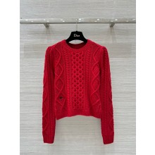 Dior Red Cable-Knit Cashmere Knitted Sweater 2024