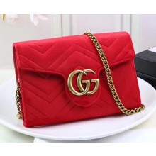 Gucci Velvet GG Marmont Matelassé Chevron Mini Bag 474575 Red 2017