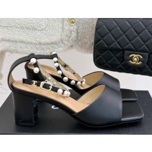 Chanel  lambskin sandals with Pearl decoration black 2025