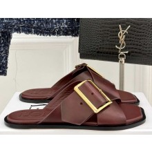 Loewe Petal Belt flat sandal in vegetable-tanned calfskin burgundy 2025