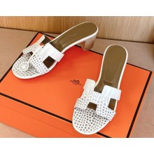 Hermes Oasis Clay Sandals Swift Box Calfskin white heel 5cm  2025