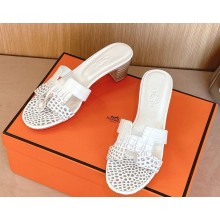 Hermes Oasis Clay Sandals Swift Box Calfskin white heel 5cm  2025ss