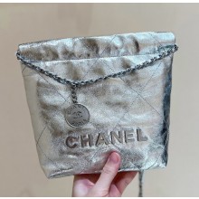 CHANEL 22 Mini Handbag Metallic Calfskin & Silver-Tone Metal AS3980 Silver 2025 (ORIGINAL QUALITY)