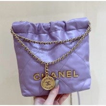 CHANEL 22 Mini Handbag Shiny Calfskin AS3980 Lilac 2025 (ORIGINAL QUALITY)