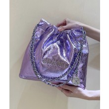 CHANEL 22 small Handbag Metallic Calfskin & Silver-Tone Metal AS3260 Lilac 2025 (ORIGINAL QUALITY) 