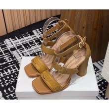 DIOR Dway Heeled Sandal Brown Calfskin and Embroidered Cotton heel 10cm 2025