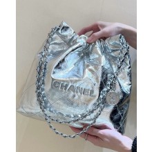 CHANEL 22 small Handbag Metallic Calfskin & Silver-Tone Metal AS3260 Silver 2025 (ORIGINAL QUALITY)