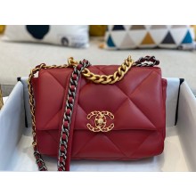 Chanel 19 Small Leather Flap Bag AS1160 red 2021