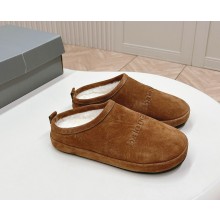 Balenciaga women's suede leather mules with shearling in brown 2024