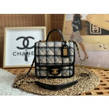 chanel Cotton & Wool Tweed & Gold-Tone Metal Ecru, Grey, Beige & Black Small Flap Bag with Top Handle bag 2022