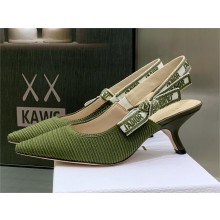 Dior Heel 6.5cm Khaki Embroidered Cotton J'Adior Slingback Pump 2023