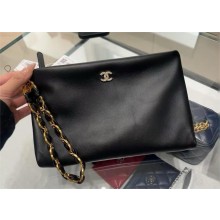chanel Lambskin, Strass & Gold-Tone Metal Black pouch with handle AP4281 2024