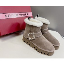 Roger vivier Viv' Winter shearling-trimmed suede leather boots in grey 2024