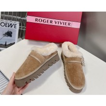Roger vivier Viv' Winter Fur Strass Buckle Slippers in suede Leather in brown 2024