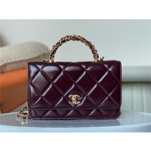 chanel Shiny Lambskin & Gold-Tone Metal Burgundy Wallet on Chain 2024