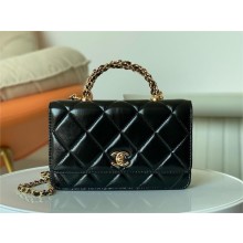 chanel Shiny Lambskin & Gold-Tone Metal Black Wallet on Chain 2024