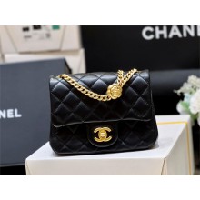 CHANEL SHEEPSKIN MINI CLASSIC FLAP BAG WITH A CAMELLIA AS4040 BLACK 2023(ORIGINAL QUALITY)