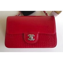 Chanel Croco Pattern Classic Flap Small Bag red 2018