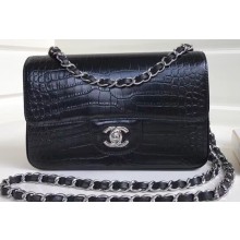 Chanel Croco Pattern Classic Flap Small Bag Black 2018