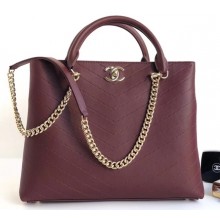 Chanel Calfskin Coco Chevron Large Shopping Tote Bag Burgundy A57553 2018