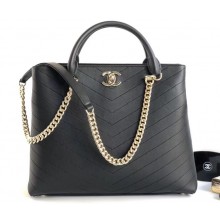 Chanel Calfskin Coco Chevron Large Shopping Tote Bag Black A57553 2018