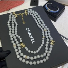 CHANEL Metal, Glass Pearls & Strass Gold & GRAY Necklace ABD881 2024