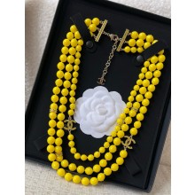 CHANEL Metal, Glass Pearls & Strass Gold & Yellow Necklace ABD881 2024