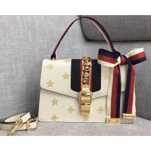 Gucci Sylvie Web Bee Star Small Shoulder Bag 524405 White 2018