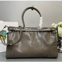 Prada Large leather handbag 1BA433 Pewter 2024