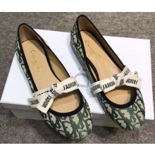 Dior J'Adior And Bow Ribbon Ballet Pumps In Obliuqe Jacquard Canvas Green 2019