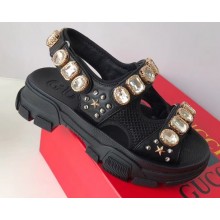 Gucci Leather And Mesh Sandals With Crystals 557471 Black 2019
