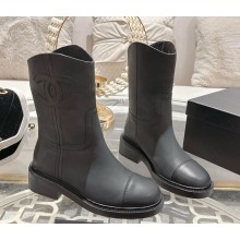 Chanel heel 4cm Calfskin ankle Boots in black 1115-2024