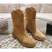 Chanel heel 4cm Suede Calfskin ankle Boots in brown 1115-2024