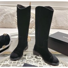 Chanel heel 4cm Suede Calfskin Knight boots in black 1115-2024