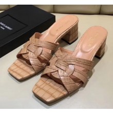 Saint Laurent Heel Slide Sandal In Crocodile Textured With Intertwining Straps Camel 2018