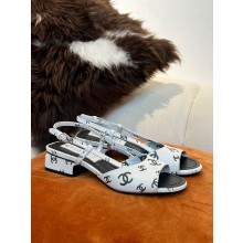 Chanel 3.5cm heel Printed Lambskin Sandals G38976 WHITE 2022