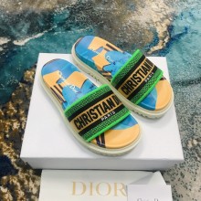 dior yellow Multicolor D-Flower Pop Cotton Embroidery Dway Slide 