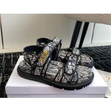 Dior Dioract Sandal in black and Navy Blue Technical Fabric with Plan de Paris Print 2024