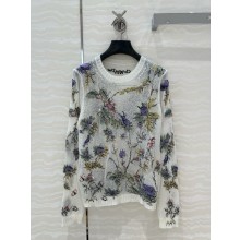 DIOR White Blended Cashmere Embroidered Sweater 2024