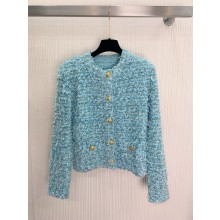 BALMAIN BLUE TWEED CARDIGAN 2024