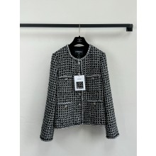 CHANEL Black, Ecru & White Cotton Tweed COAT 2025