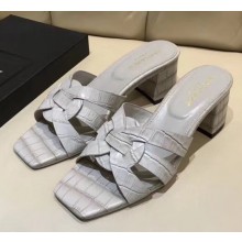 Saint Laurent Heel Slide Sandal In Crocodile Textured With Intertwining Straps Grey 2018