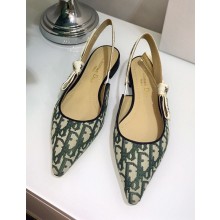 Dior J’Adior Slingback Flat Ballet Pump in Oblique Canvas Green 2018