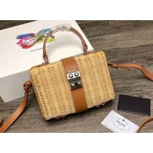 Prada Wicker and Saffiano leather Top Handle shoulder bag Brown 2022