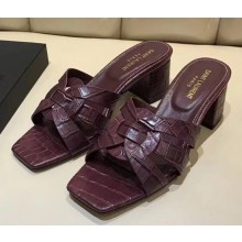 Saint Laurent Heel Slide Sandal In Crocodile Textured With Intertwining Straps Burgundy 2018