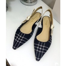 Dior J’Adior Slingback Flat Ballet Pump in Tartan Fabric Black/White 2018