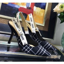 Dior J’Adior Slingback Heel 95MM Pump in Tartan Fabric Black/White 2018