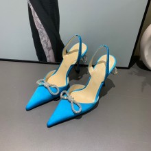 Mach & Mach 9cm heel Women's Blue Satin Double Bow Pumps 
